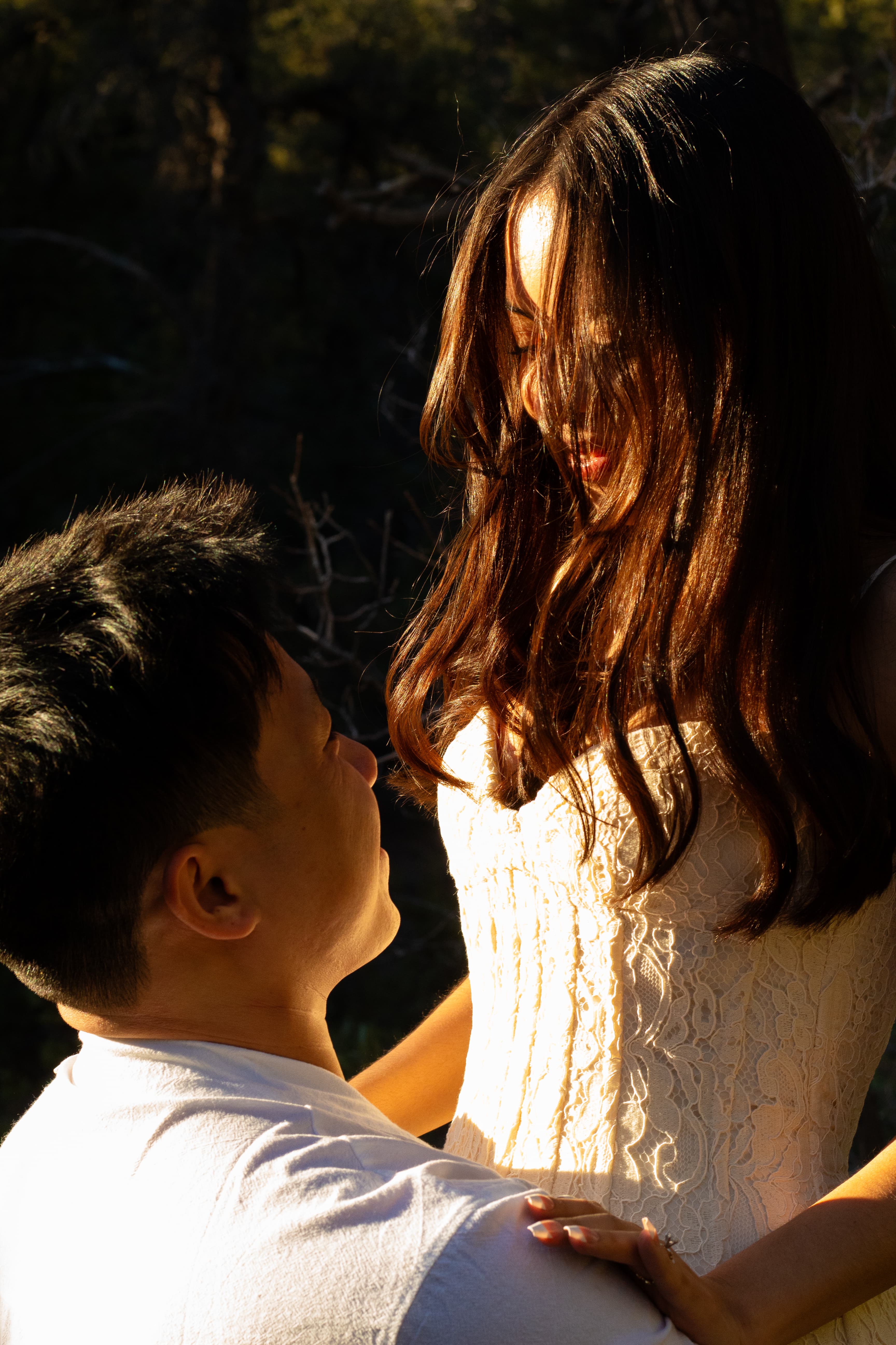 Sunlight catching Lupe's hair during a quiet outdoor moment